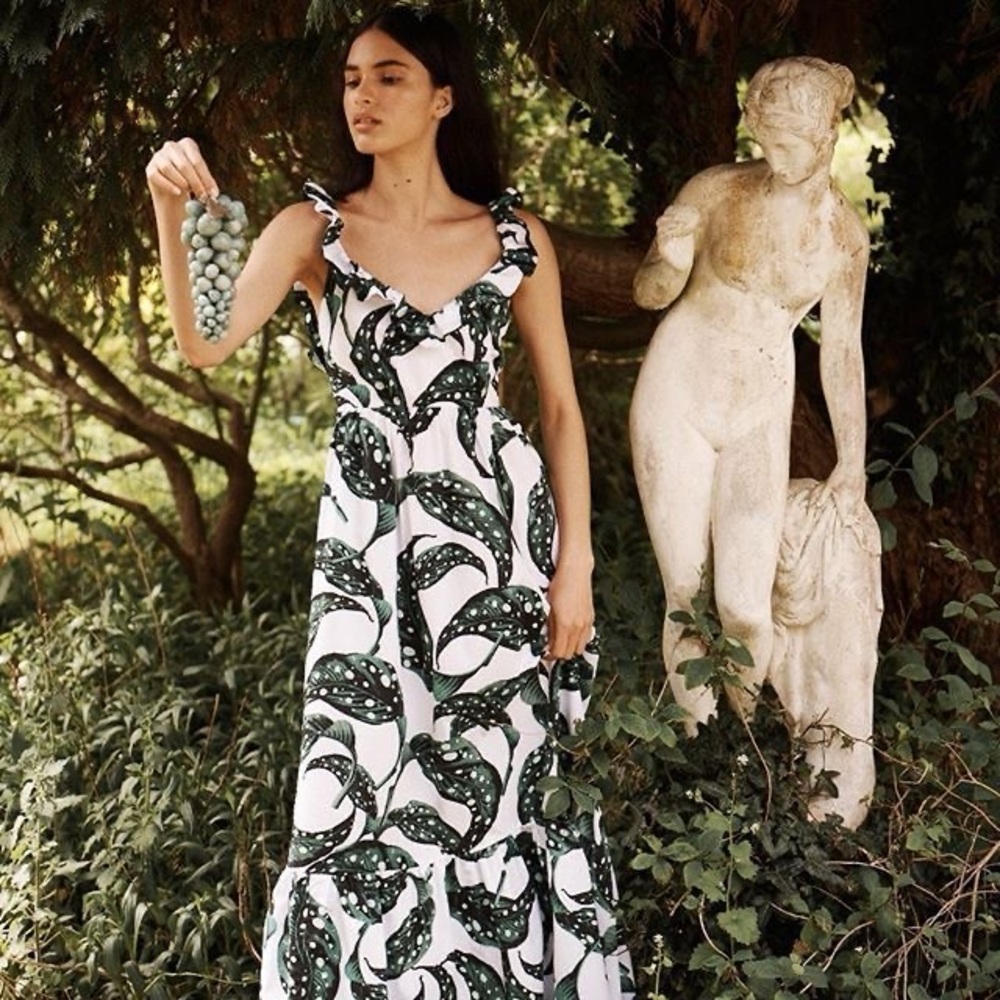 Borgo De Nor Liya Leaf Print Flared Dress Size 8 US (12 UK) - Picture 2 of 12